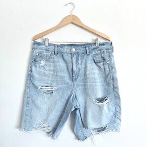 Torrid Distressed Perfect High-Rise Stretch + Rigid Bermuda Denim Shorts, Cutoff